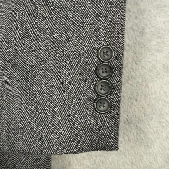 Joseph & Feiss Jacket Men 43R Gray Herringbone Blazer Lambs Wool Gold Sport Coat